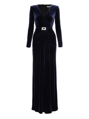 Nissa Crystal Bucket Velvet Maxi Dress