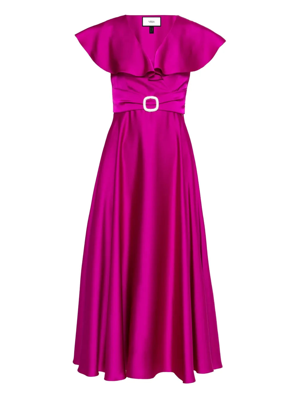 Nissa Ruffled Satin Midi Dress