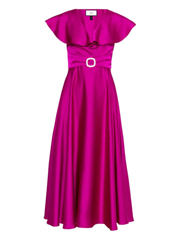 Nissa Ruffled Satin Midi Dress