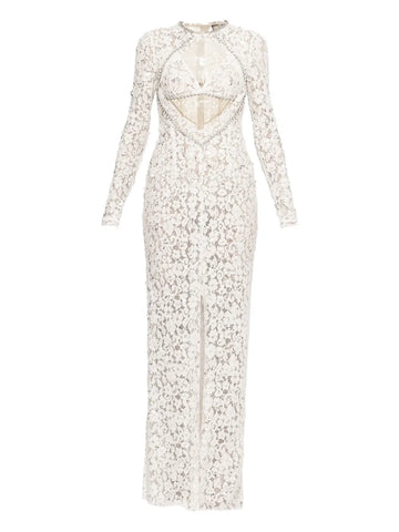 Nissa Sequin Embellished Lace Maxi Dress