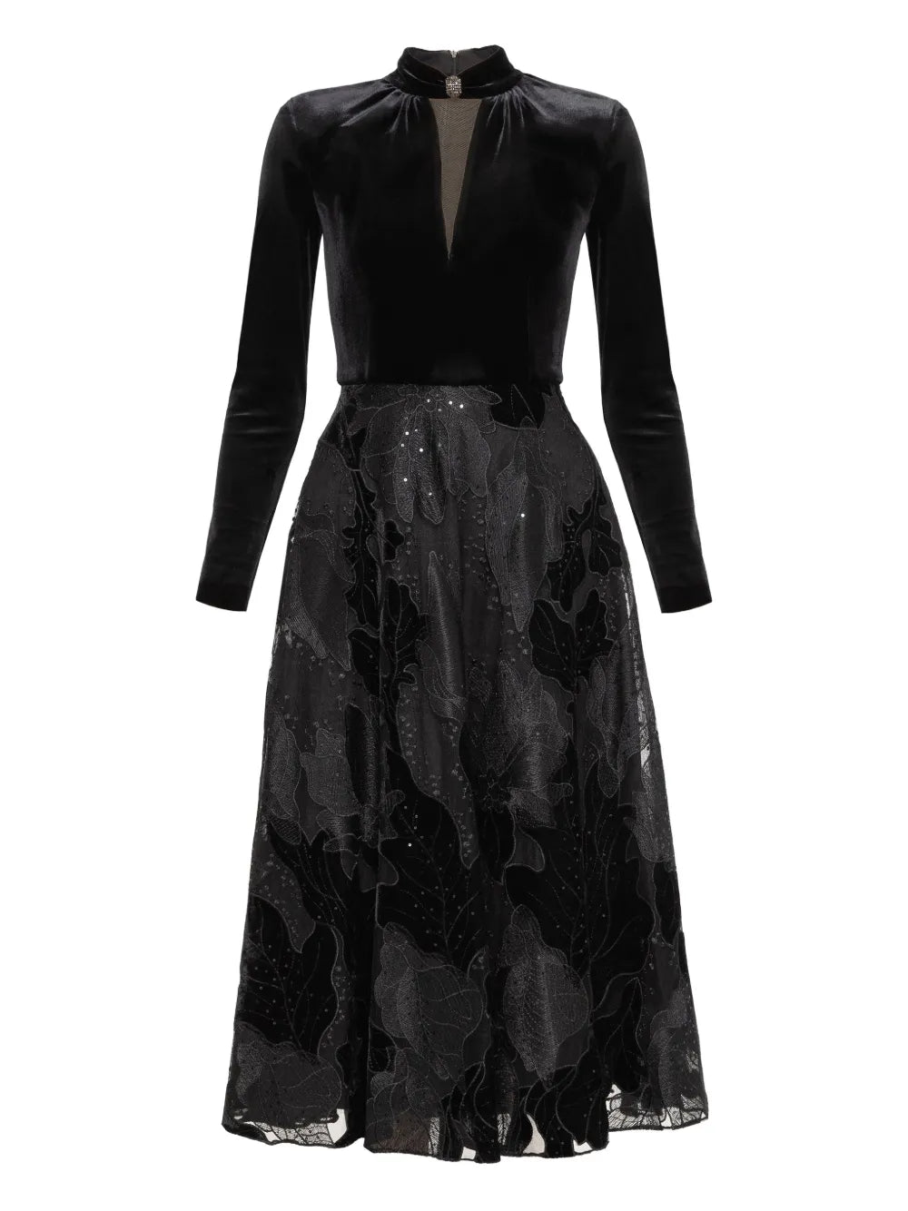 Nissa Embroidered Velvet Midi Dress