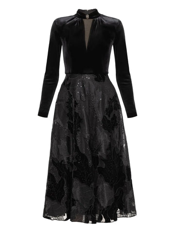 Nissa Embroidered Velvet Midi Dress