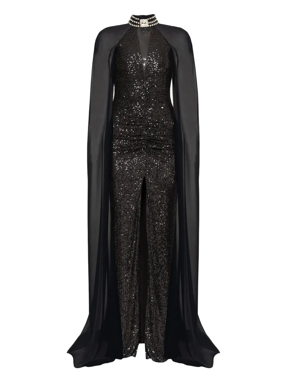 Nissa Sequined Cape Gown
