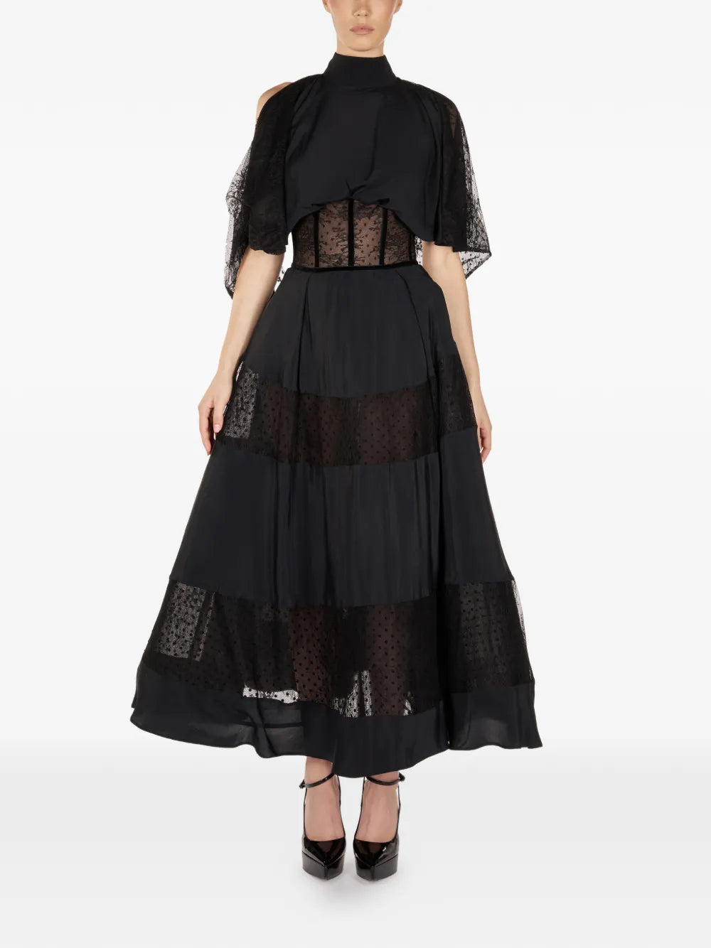 Araftu Lace Detail Panelled Midi Dress