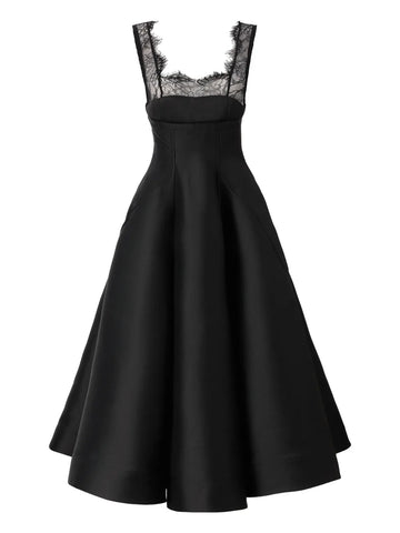 Araftu Lace Detail Flared Midi Dress