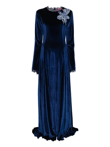 Miau By Clara Rotescu Floral Applique Maxi Dress