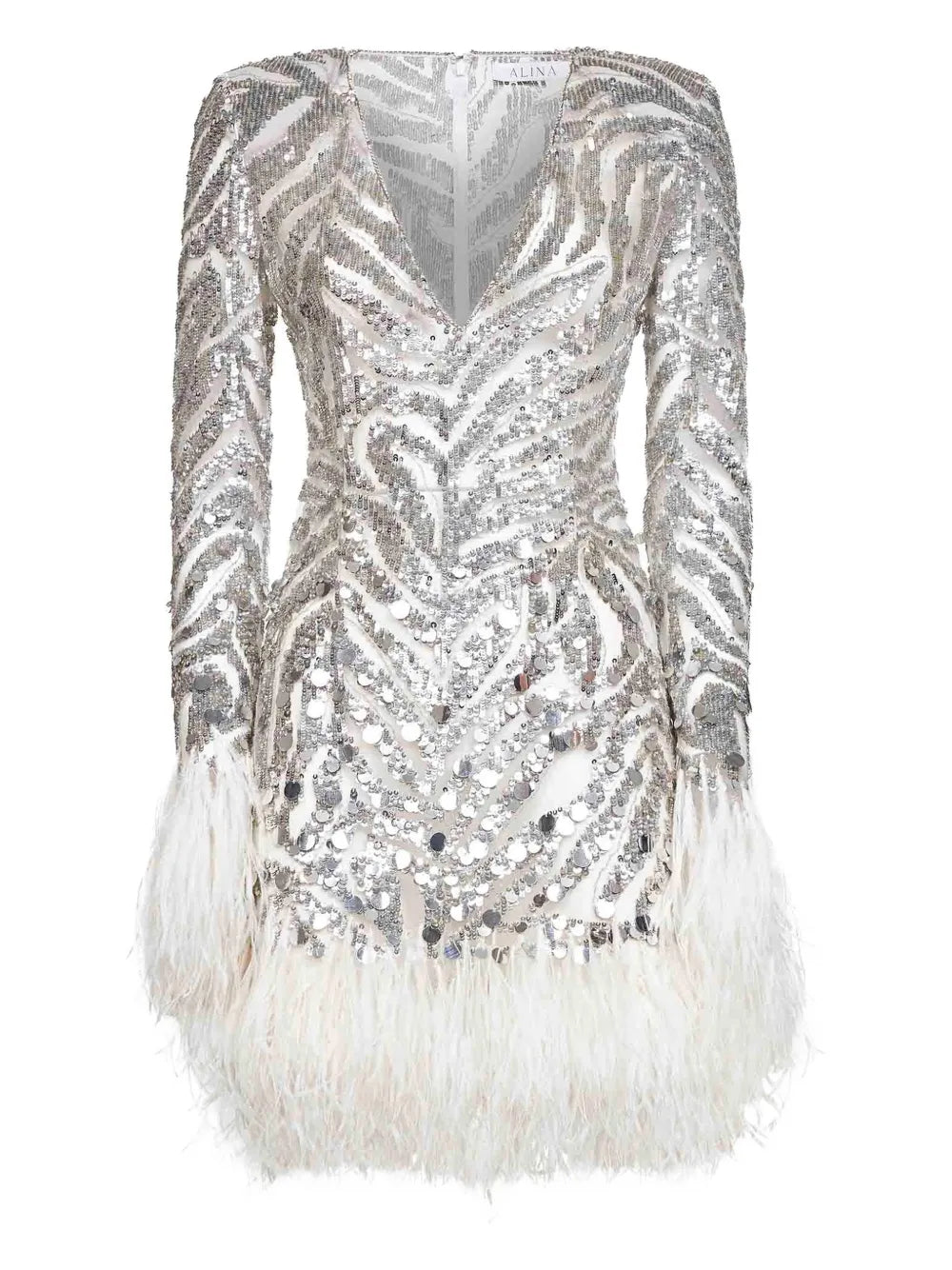 Alina Sequin Feather Embroidered Dress