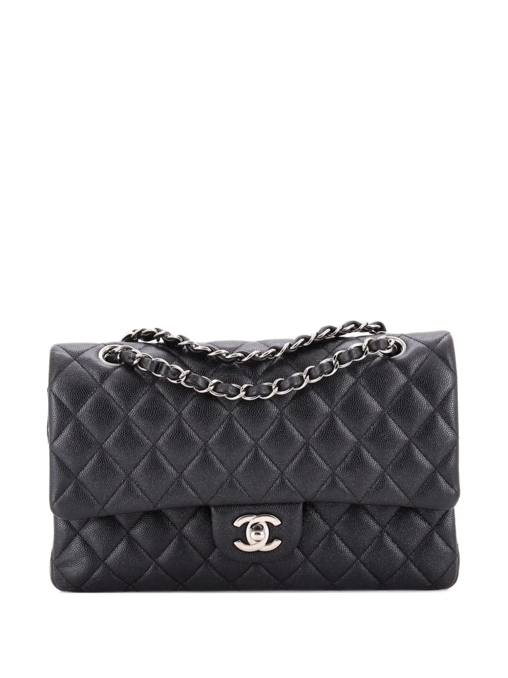Chanel Pre Owned Classic Double Flap Bag Quilted Iridescent Caviar Medium Shoulder Bag