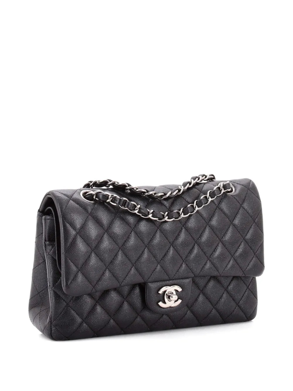Chanel Pre Owned Classic Double Flap Bag Quilted Iridescent Caviar Medium Shoulder Bag