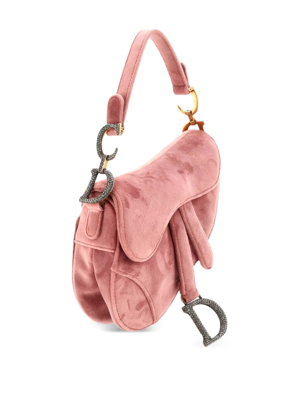 Christian Dior Pre Owned Saddle Handbag Velvet With Crystals Mini Shoulder Bag