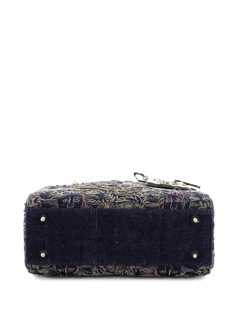 Christian Dior Pre Owned Lady Dior Bag Embroidered Denim Small Shoulder Bag