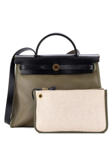 Hermes Pre Owned Herbag Zip Leather And Toile 31 Shoulder Bag