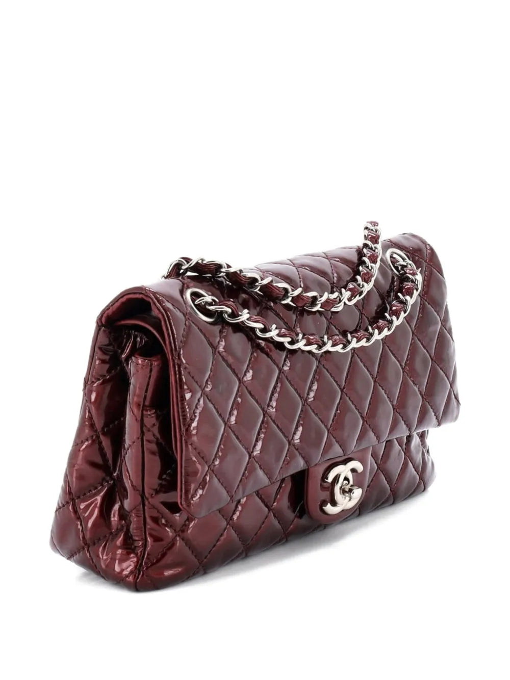Chanel Pre Owned Classic Double Flap Bag Quilted Patent Medium Shoulder Bag