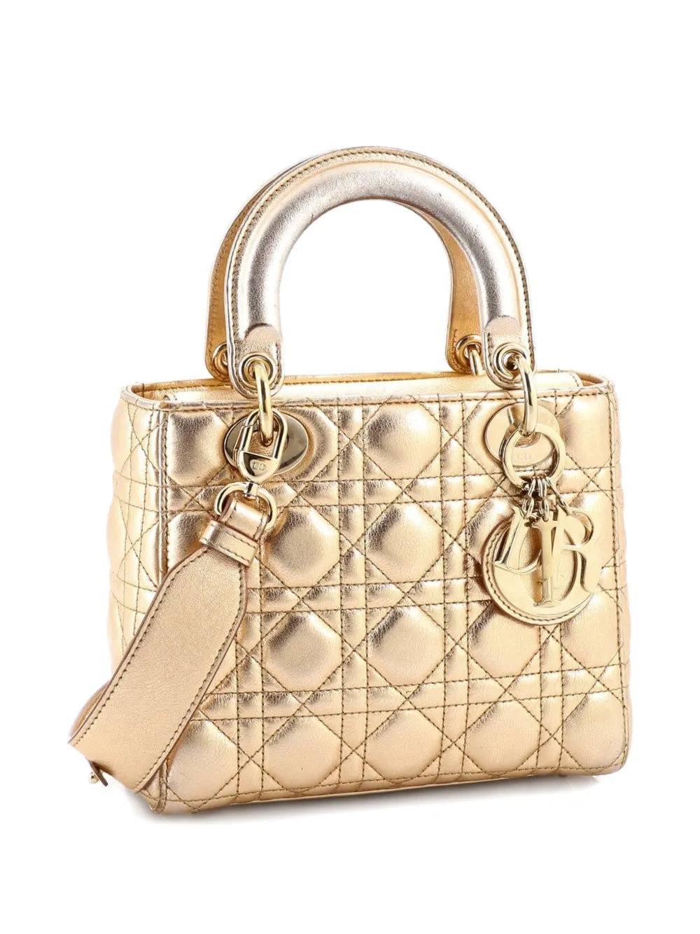 Christian Dior Pre Owned My Abcdior Lady Dior Bag Metallic Cannage Quilt Leather Shoulder Bag