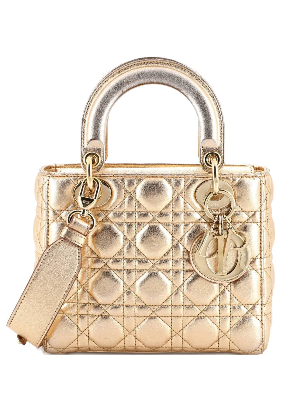 Christian Dior Pre Owned My Abcdior Lady Dior Bag Metallic Cannage Quilt Leather Shoulder Bag