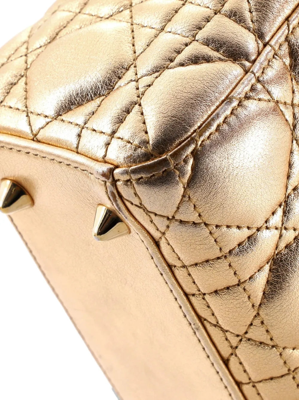 Christian Dior Pre Owned My Abcdior Lady Dior Bag Metallic Cannage Quilt Leather Shoulder Bag