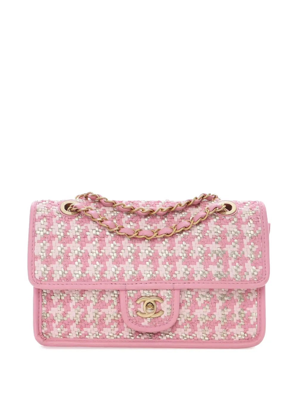 Chanel Pre Owned 2021 2025 Small Woven Lambskin And Viscose Single Flap Shoulder Bag