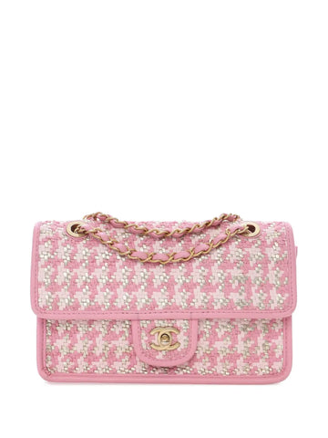 Chanel Pre Owned 2021 2025 Small Woven Lambskin And Viscose Single Flap Shoulder Bag