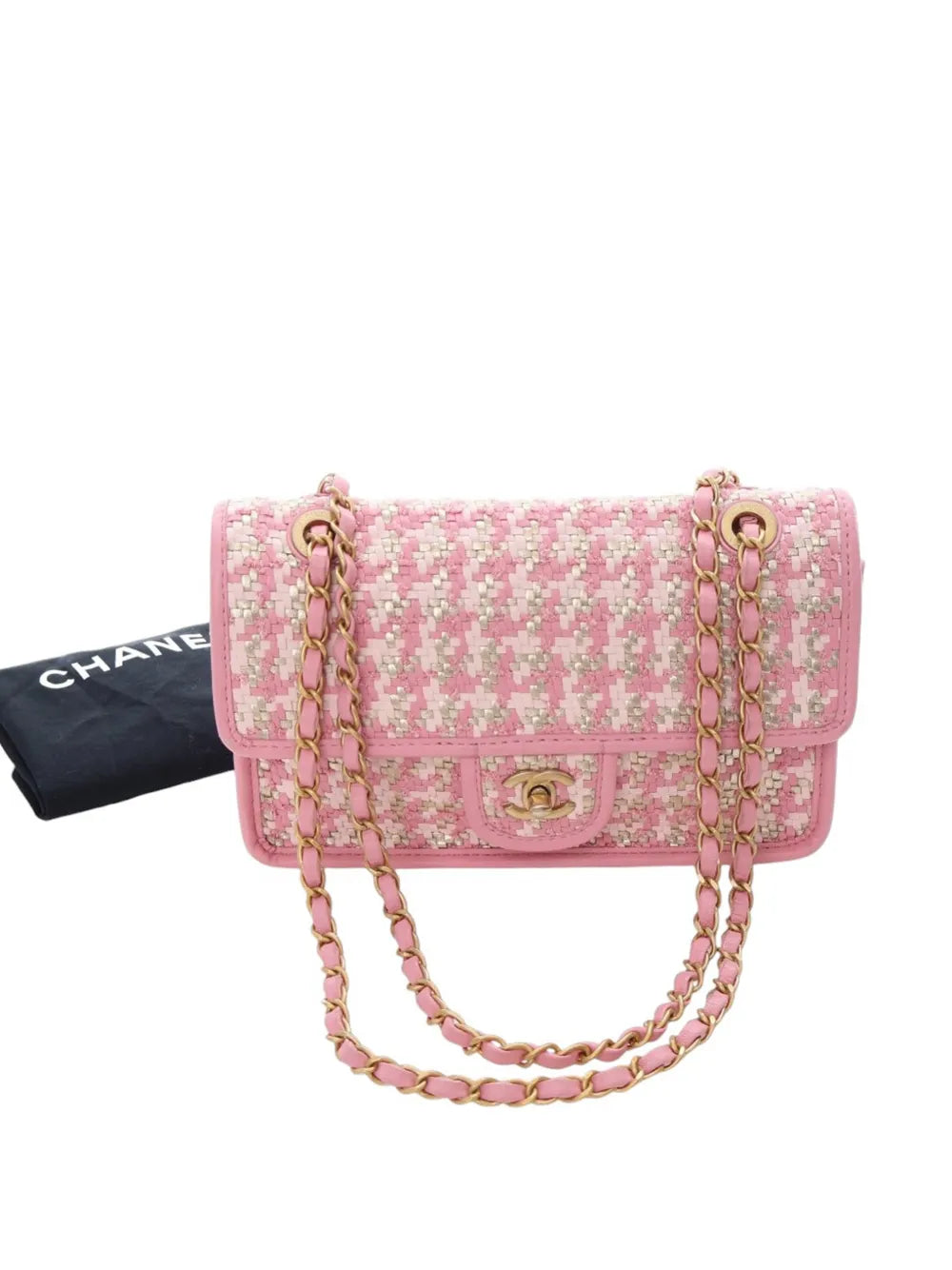 Chanel Pre Owned 2021 2025 Small Woven Lambskin And Viscose Single Flap Shoulder Bag