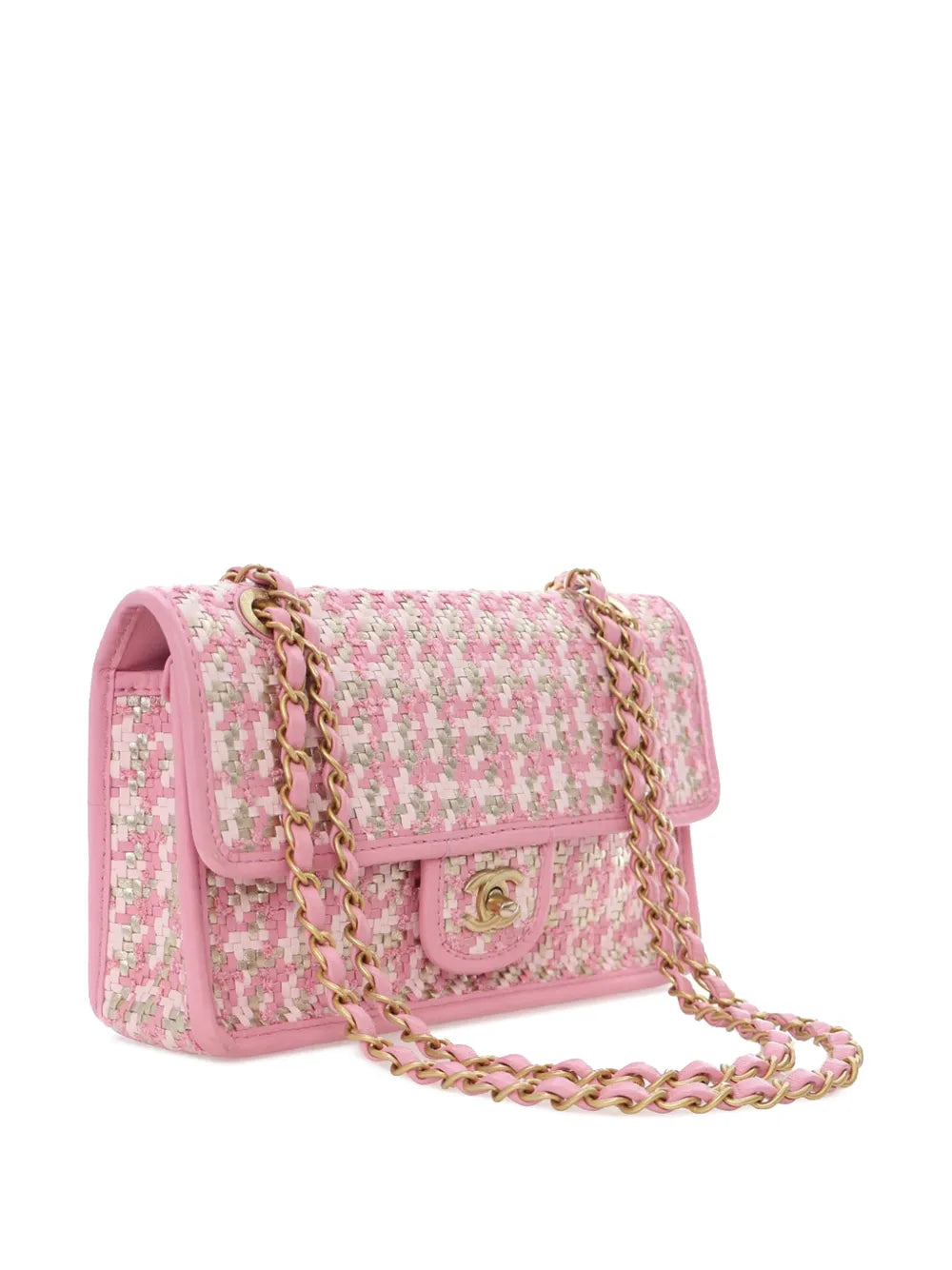 Chanel Pre Owned 2021 2025 Small Woven Lambskin And Viscose Single Flap Shoulder Bag