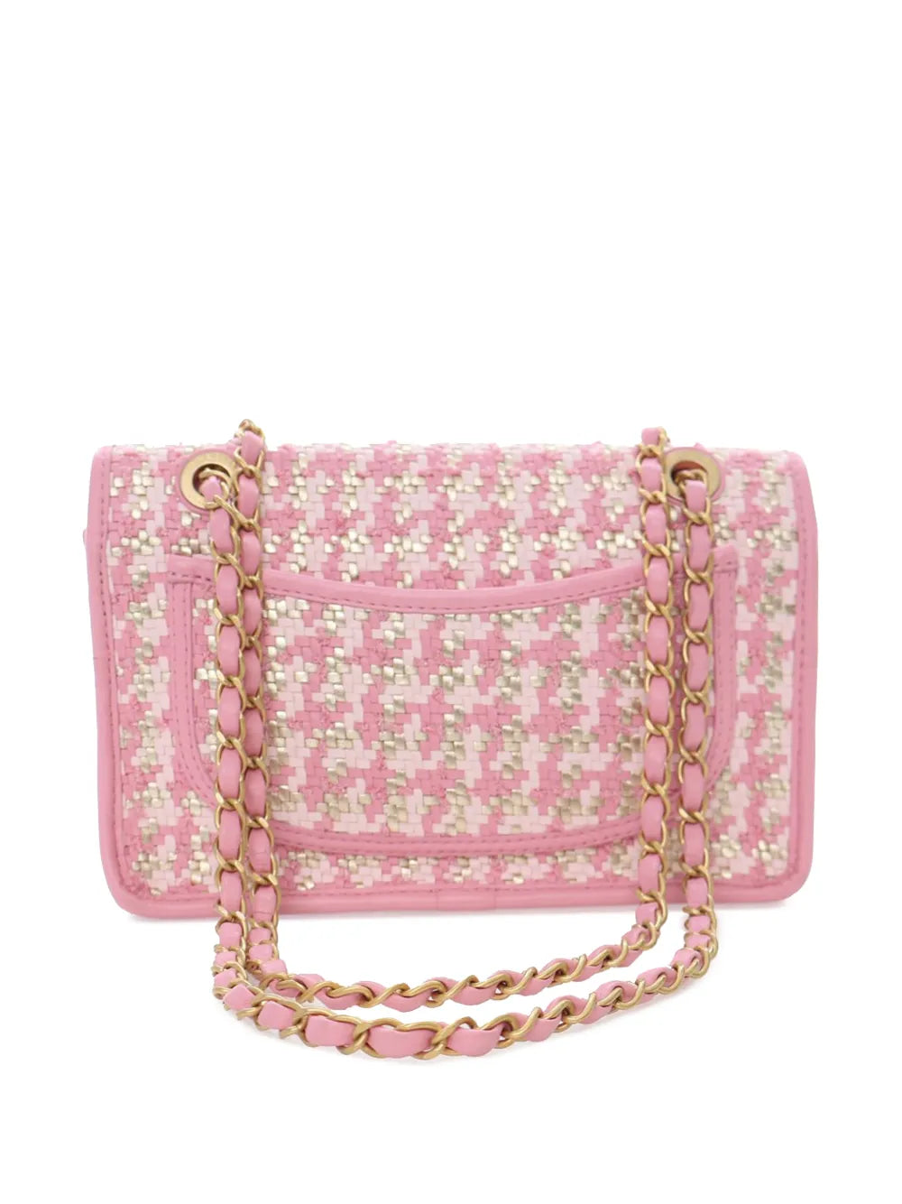 Chanel Pre Owned 2021 2025 Small Woven Lambskin And Viscose Single Flap Shoulder Bag