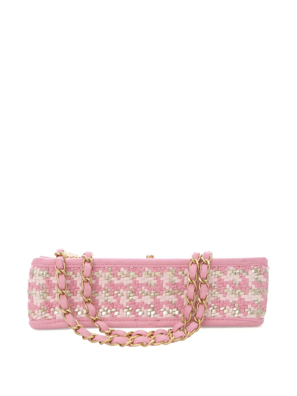 Chanel Pre Owned 2021 2025 Small Woven Lambskin And Viscose Single Flap Shoulder Bag