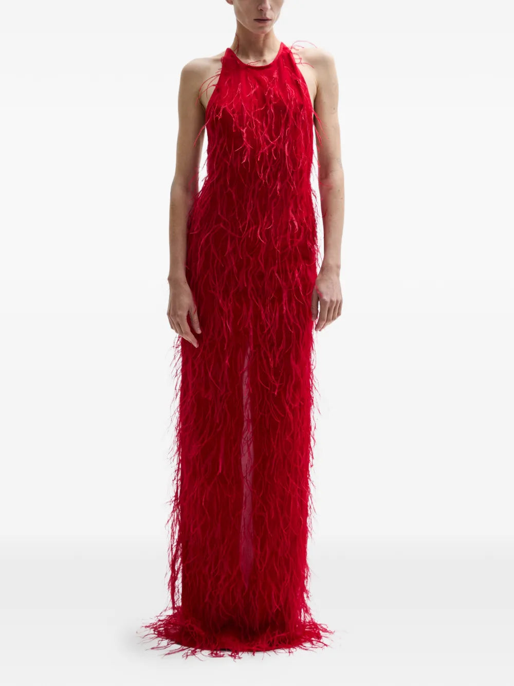 Atu Body Couture Ember Feather Halterneck Maxi Dress