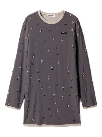 Miu Miu Embroidered Long Sleeve Mini Dress