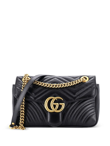 Gucci Pre Owned Gg Marmont Flap Bag Matelasse Leather Medium Shoulder Bag