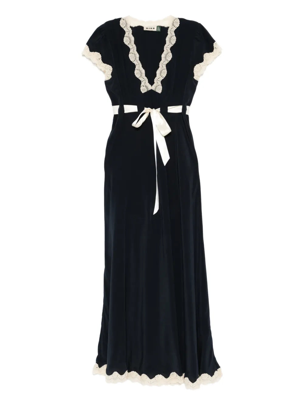 Rixo Marlice Lace Detail Tie Detail Midi Dress