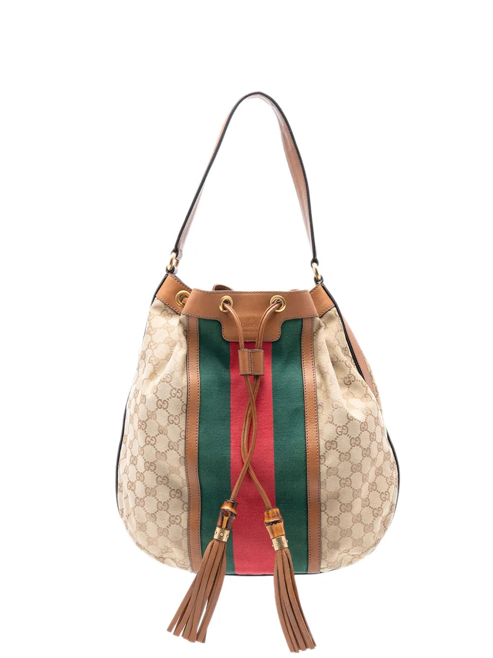 Gucci Pre Owned 2016 2025 Gg Canvas Web Rania Drawstring Hobo Bag