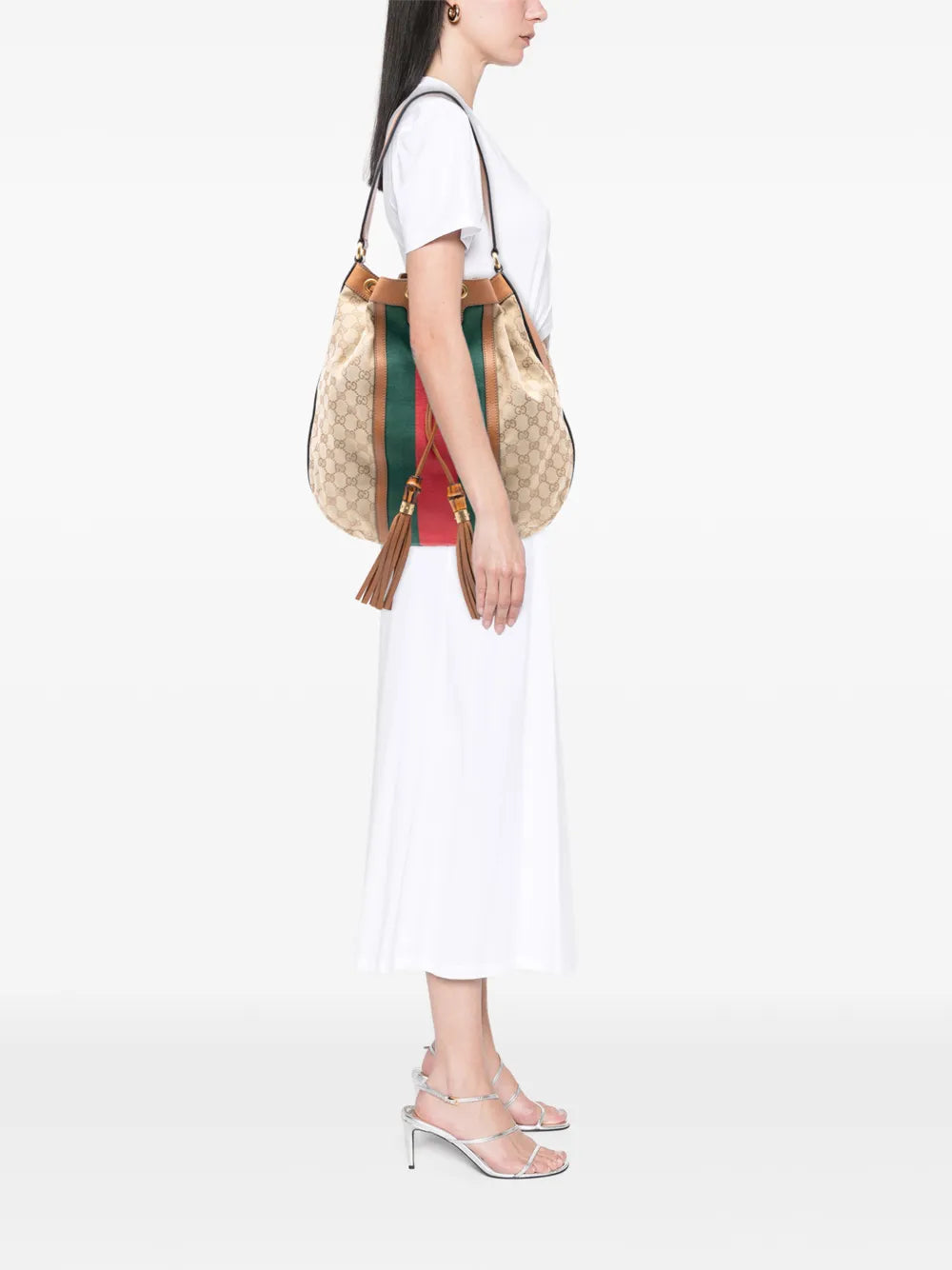 Gucci Pre Owned 2016 2025 Gg Canvas Web Rania Drawstring Hobo Bag