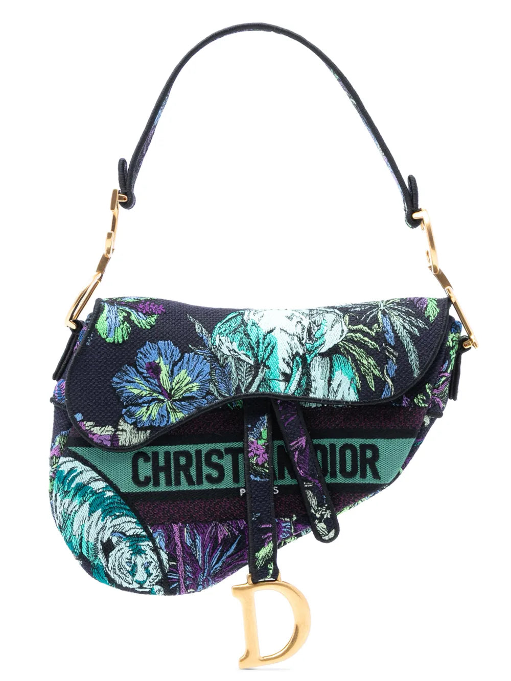 Christian Dior Pre Owned 2023 Canvas Embroidered Floral Saddle Bag Shoulder Bag
