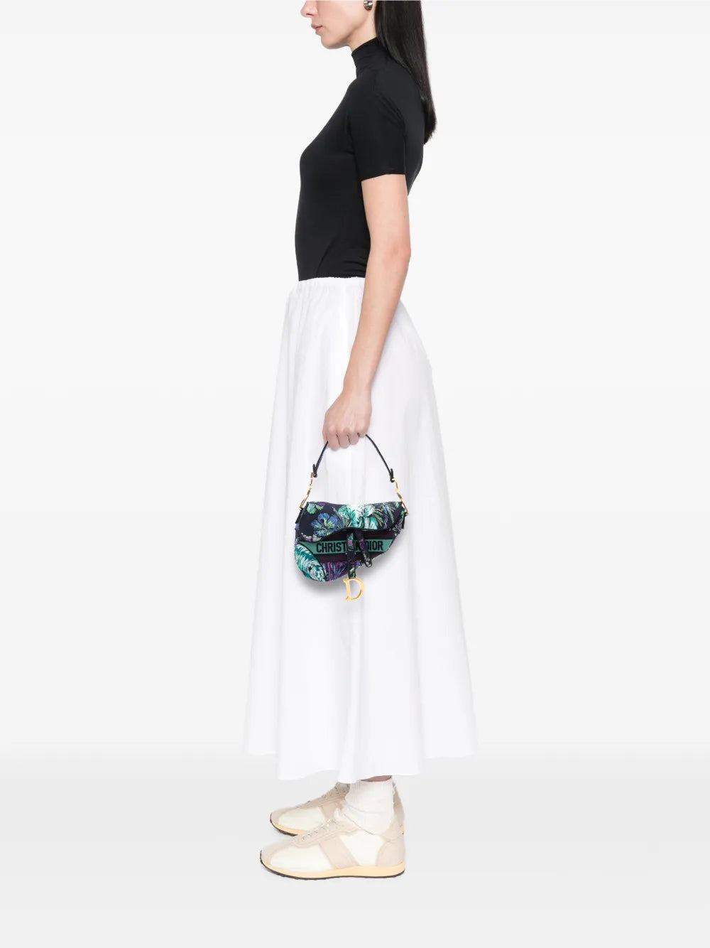 Christian Dior Pre Owned 2023 Canvas Embroidered Floral Saddle Bag Shoulder Bag