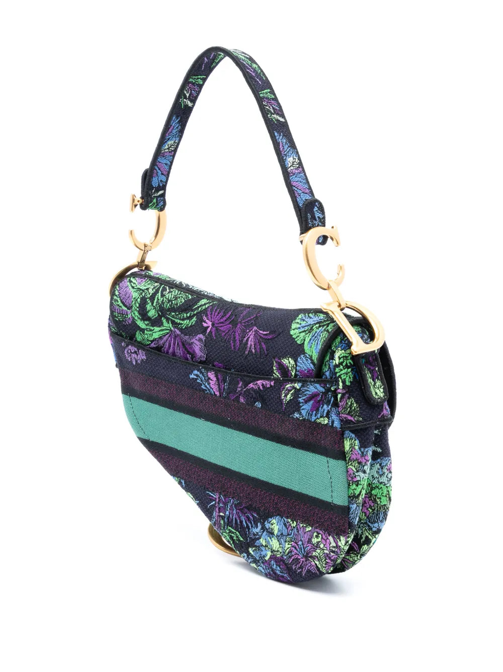Christian Dior Pre Owned 2023 Canvas Embroidered Floral Saddle Bag Shoulder Bag