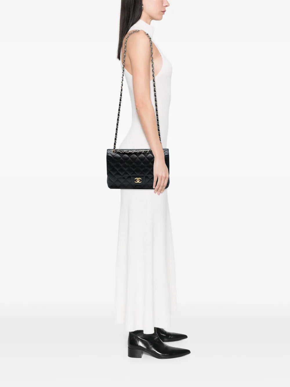 Chanel Pre Owned 2013 2014 Jumbo Classic Caviar Double Flap Shoulder Bag