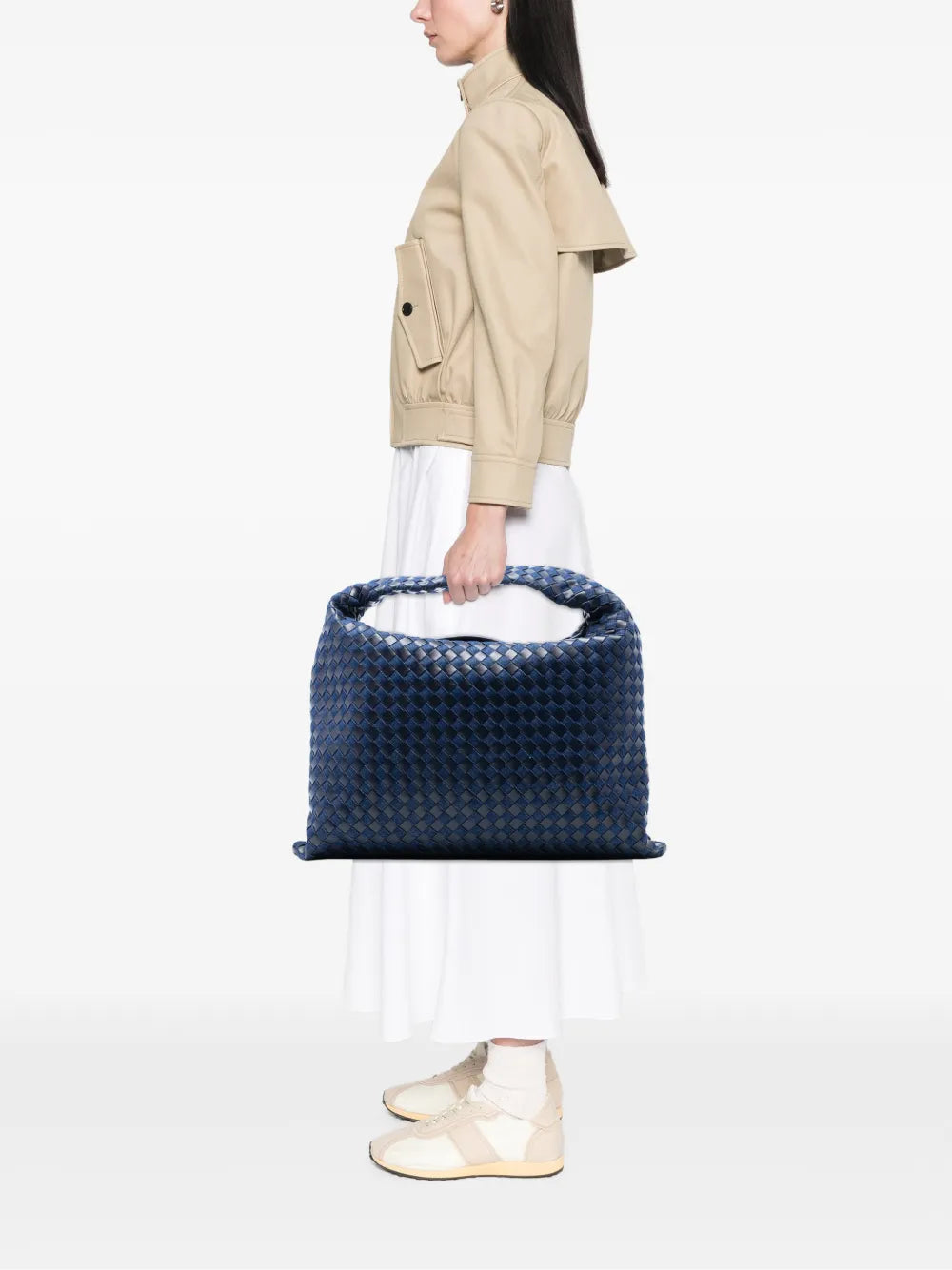Bottega Veneta Pre Owned 2012 2025 Large Calfskin And Denim Intrecciato Hop Hobo Bag