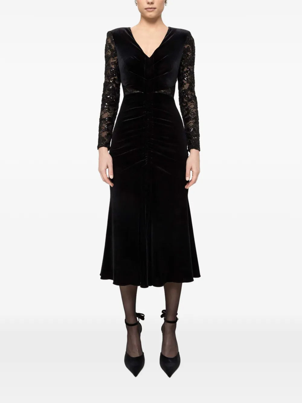 Nissa Lace Insert Velvet Midi Dress