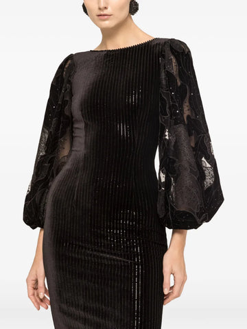 Nissa Sequin Detailed Velvet Midi Dress
