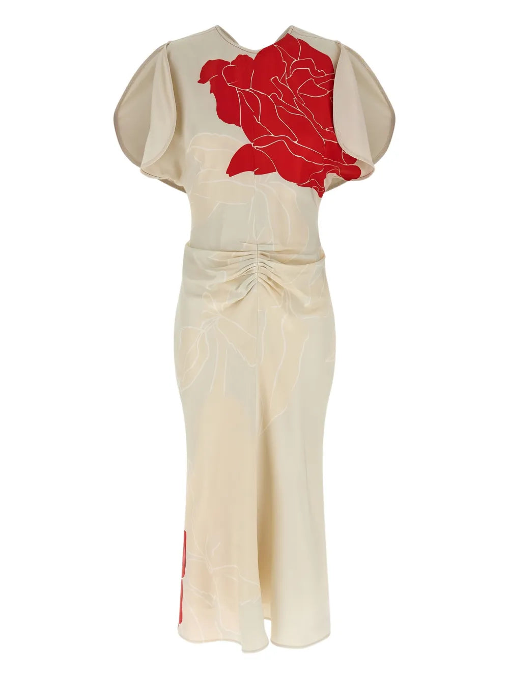 Victoria Beckham Gathered Waist Printed Midi Dress
