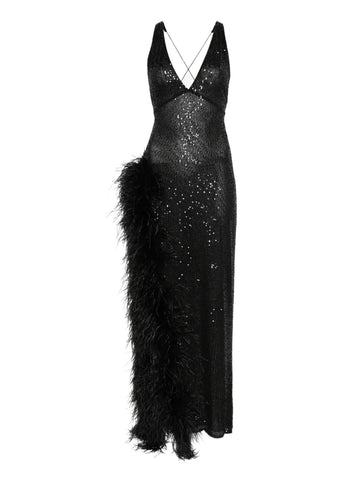 Atu Body Couture Feather Trim Sequined Maxi Dress