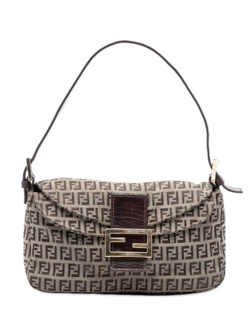 Fendi Pre Owned 2000 2010 Zucchino Canvas Double Flap Shoulder Bag