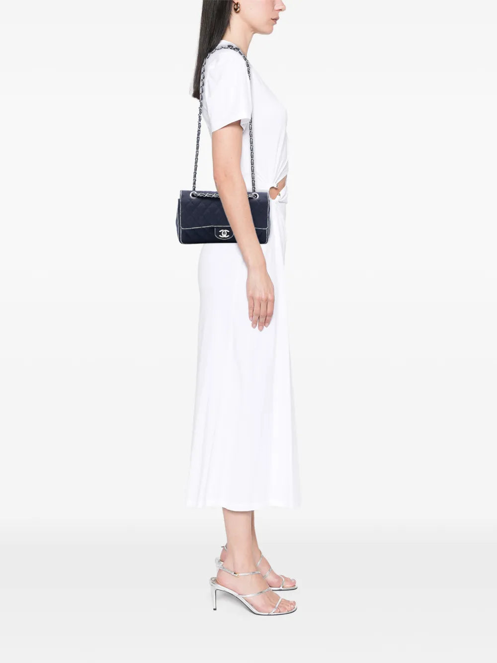 Chanel Pre Owned 2014 Medium Classic Printed Grosgrain Double Flap Shoulder Bag