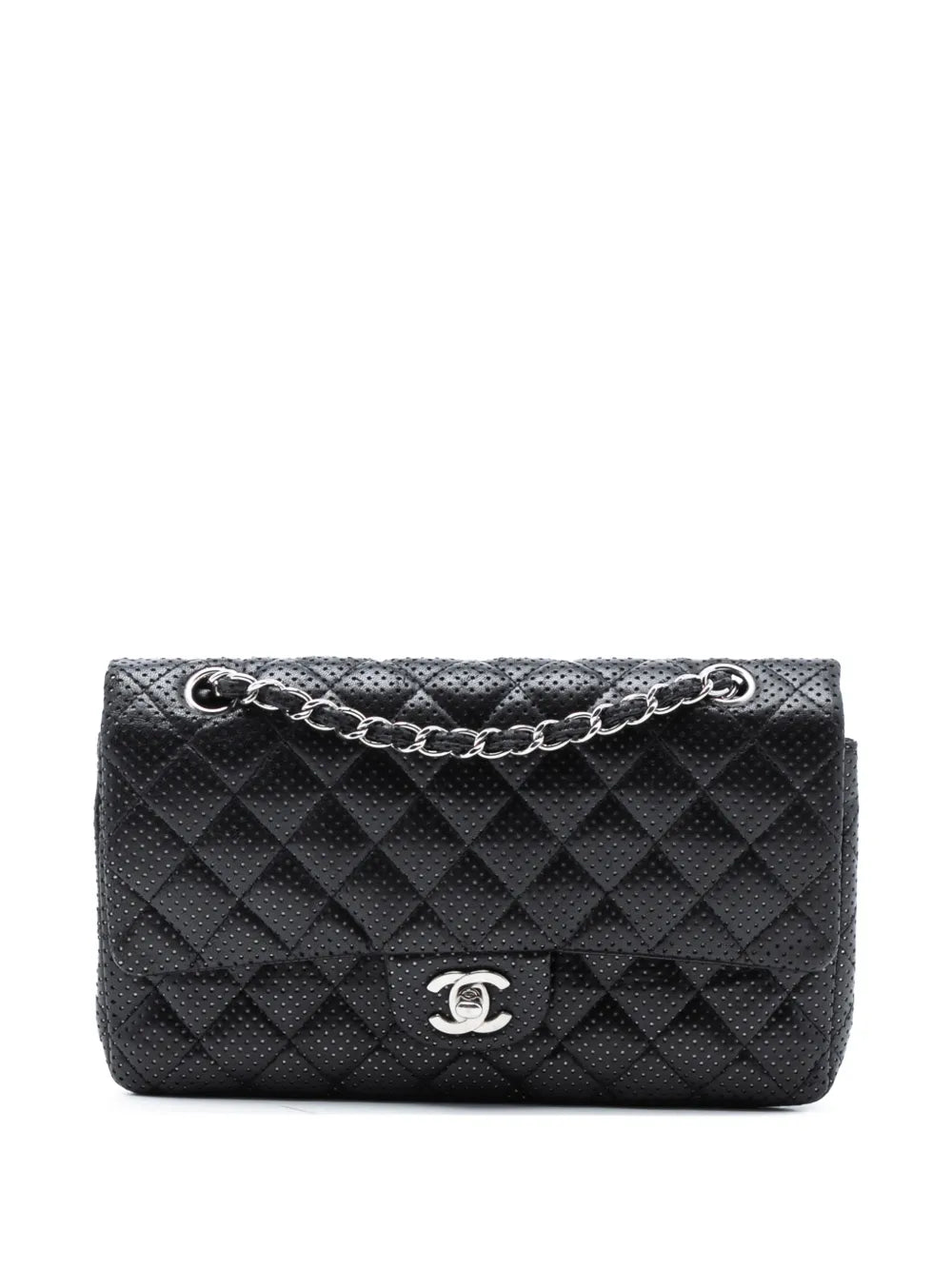 Chanel Pre Owned 2006 2008 Medium Classic Perforated Lambskin Double Flap Shoulder Bag