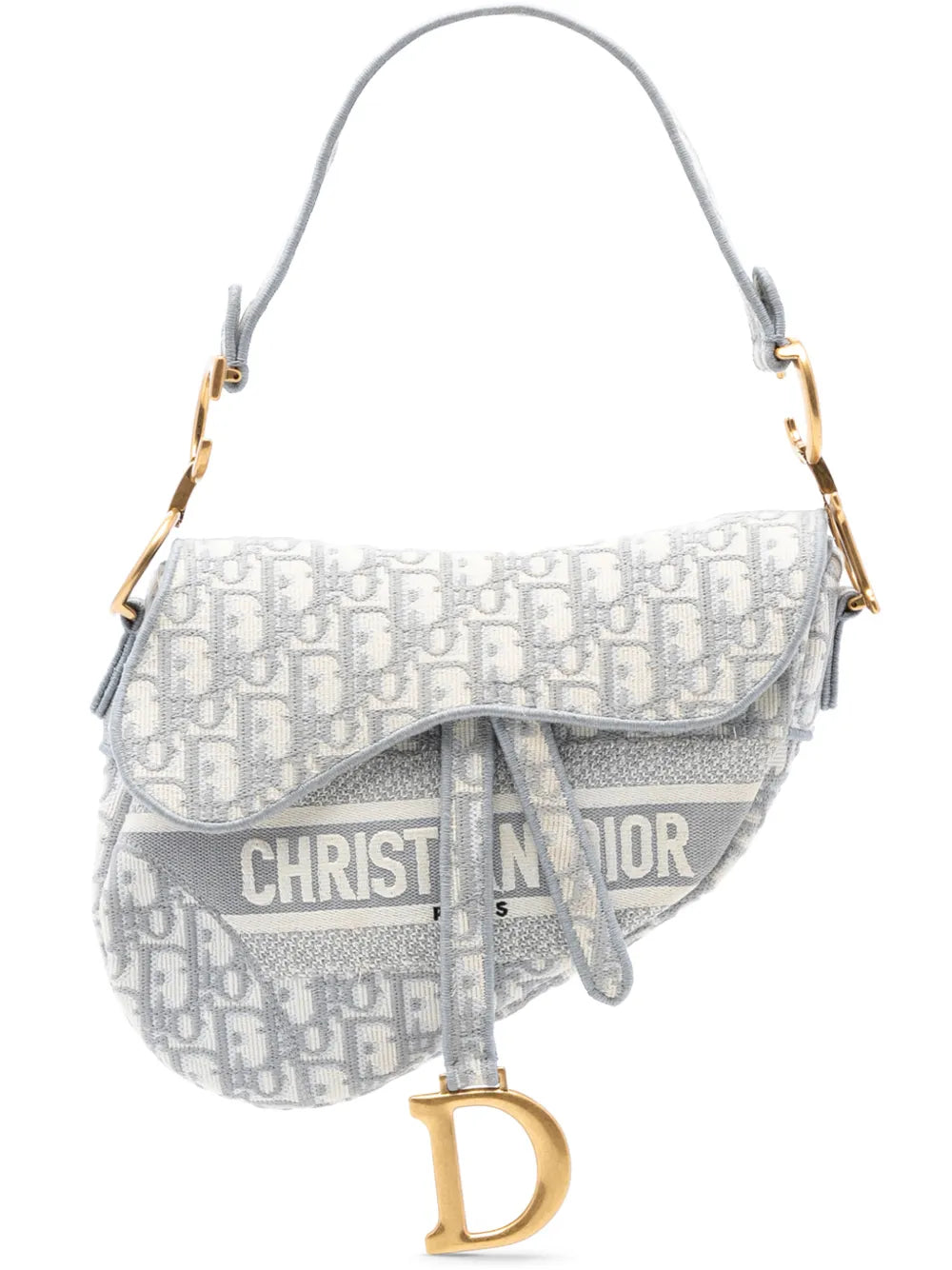 Christian Dior Pre Owned 2021 Oblique Embroidered Canvas Saddle Bag Shoulder Bag