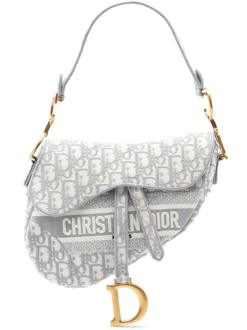 Christian Dior Pre Owned 2021 Oblique Embroidered Canvas Saddle Bag Shoulder Bag