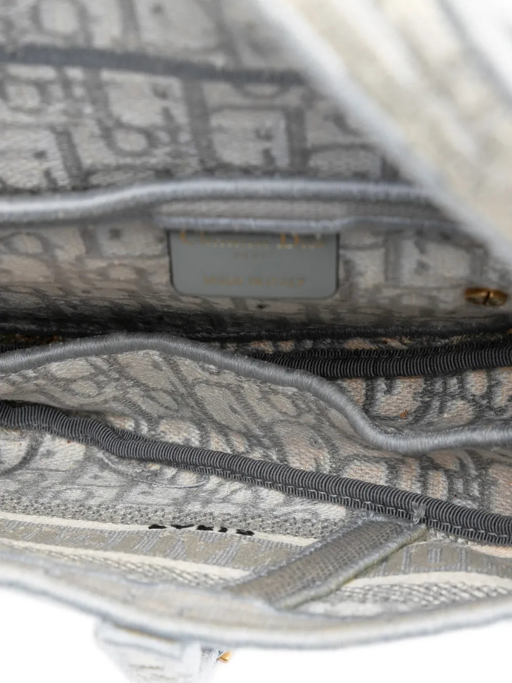 Christian Dior Pre Owned 2021 Oblique Embroidered Canvas Saddle Bag Shoulder Bag