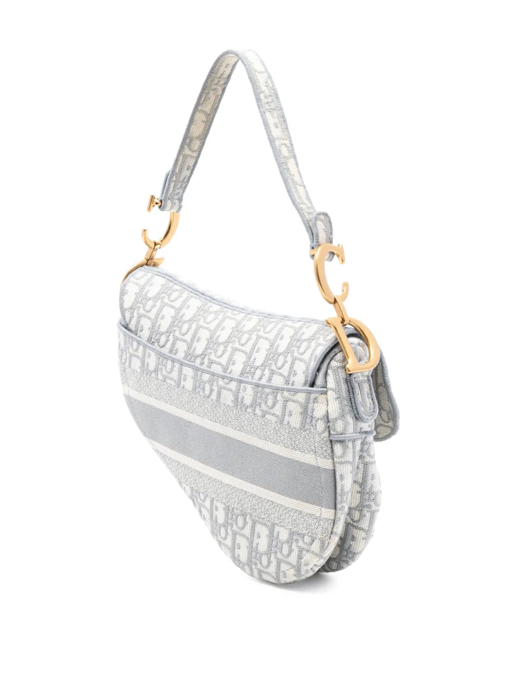Christian Dior Pre Owned 2021 Oblique Embroidered Canvas Saddle Bag Shoulder Bag