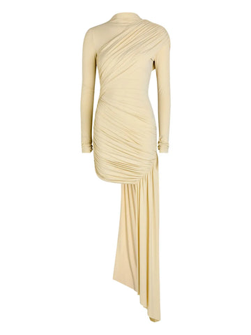 De La Vali Ravel Draped Long Sleeve Mini Dress