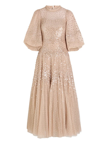 Needle Thread Sequin Embellished Flute Sleeve Dress